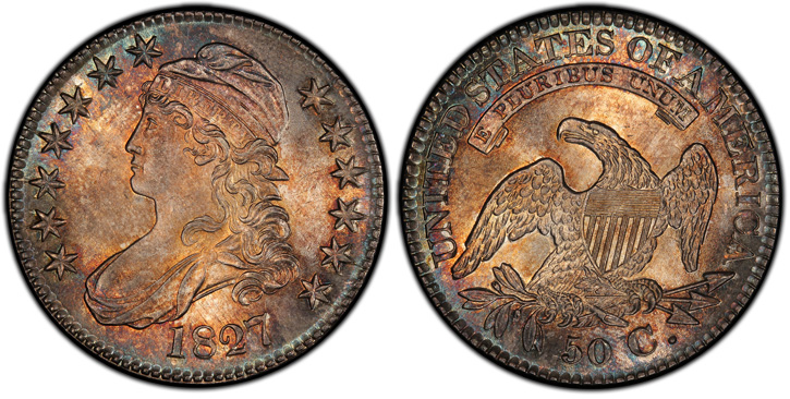 1827 Capped Bust Half Dollar. O-133. Square Base 2. MS-66 (PCGS).